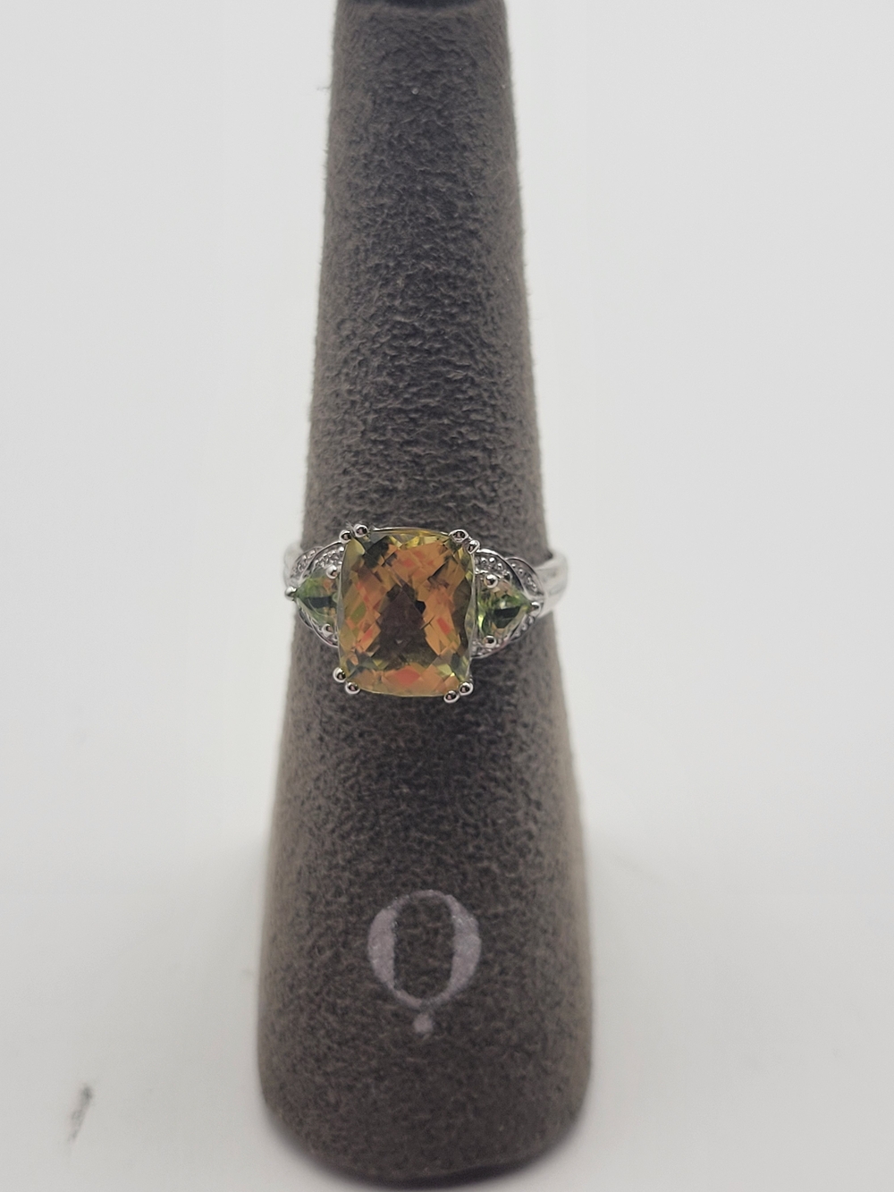 Sterling Silver Green Amethyst Statement Ring Size 8